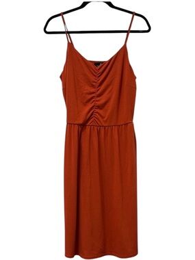 Yathon Elegant Rust Midi Dress with Spaghetti Straps